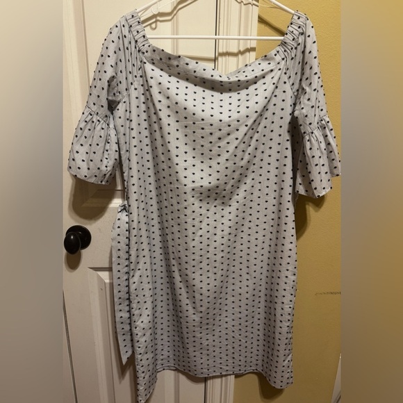 Banana Republic Swiss Dot Off Shoulder Dress Navy Blue Dots Belt Sz M Tall - Picture 10 of 15